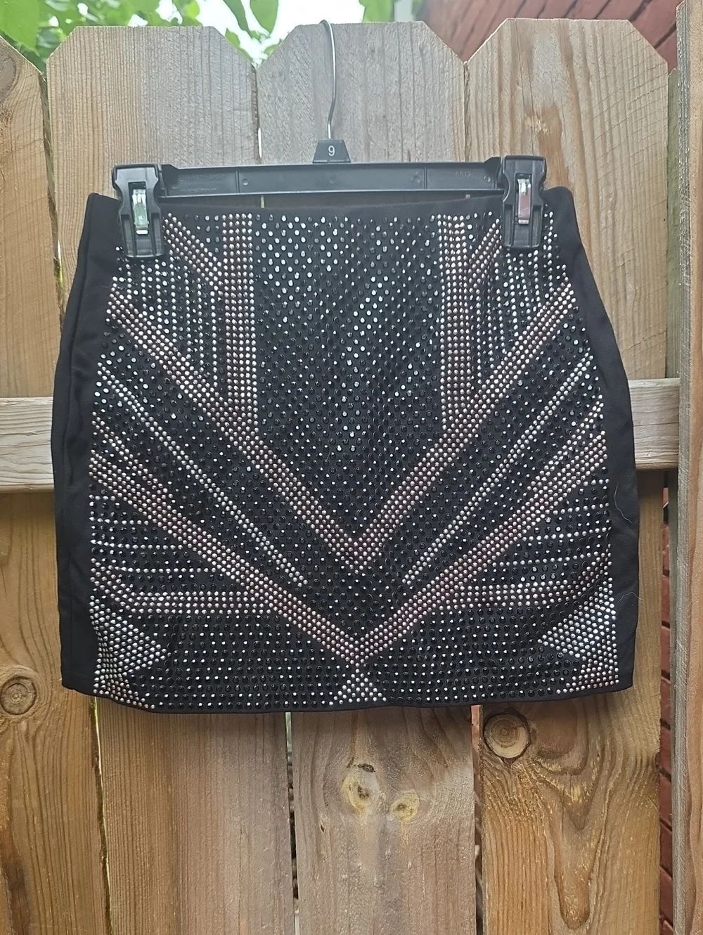 Black Beaded Mini Skirt with Geometric Accent